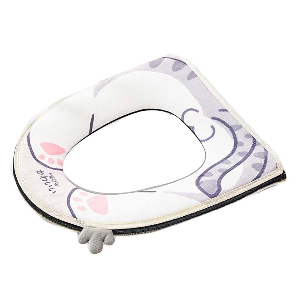 Cute Cat Winter Velvet Zipper Toilet Seat Cover Pad Animal Household Toilet Seat Cushion Mat Toilet Seat Warmer