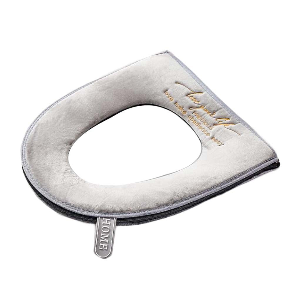 Velvet Zipper Toilet Seat Cover Pad Winter Toilet Seat Cushion Mat Toilet Seat Warmer, Grey