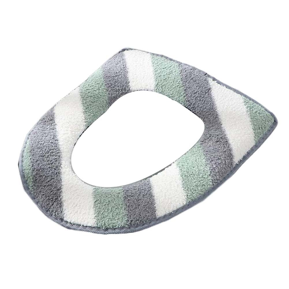 2 Pcs Plush Toilet Seat Cover Pad Winter Toilet Seat Cushion Mat Toilet Seat Warmer,Green Stripes