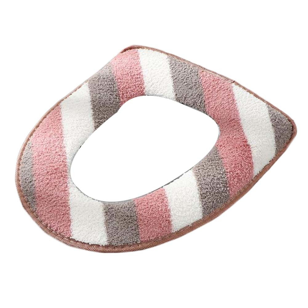 2 Pcs Plush Toilet Seat Cover Pad Winter Toilet Seat Cushion Mat Toilet Seat Warmer,Pink Stripes