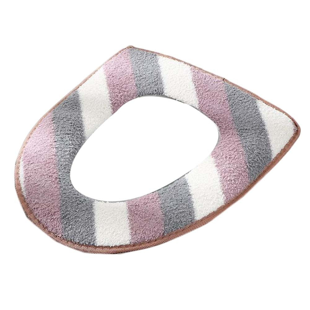 2 Pcs Plush Toilet Seat Cover Pad Winter Toilet Seat Cushion Mat Toilet Seat Warmer,Purple Stripes