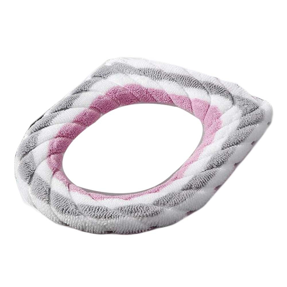 2 Pcs Knit Toilet Seat Cover Pads Winter Stretchable Toilet Seat Cushion Mat Toilet Seat Warmer,Pink Grey White