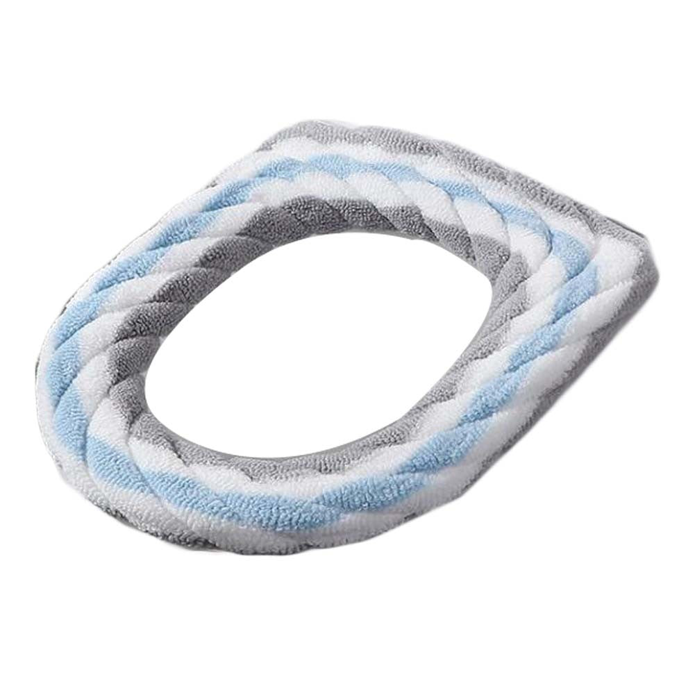 2 Pcs Knit Toilet Seat Cover Pads Winter Stretchable Toilet Seat Cushion Mat Toilet Seat Warmer,Blue Grey White