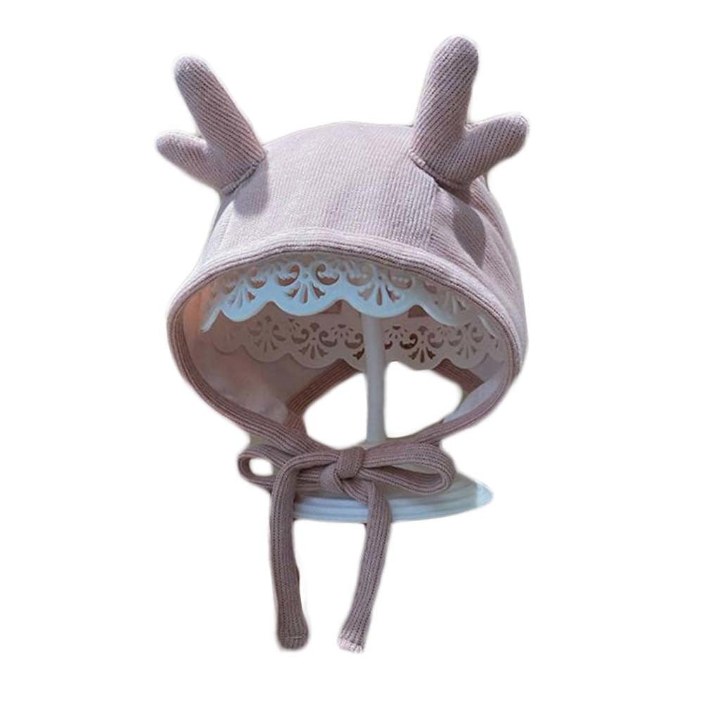 Pink Baby Autumn Winter Hat Cute Deer Horn Beanie Hat Cotton Ear Protection Toddler Hat for Boys Girls,2-15 Months