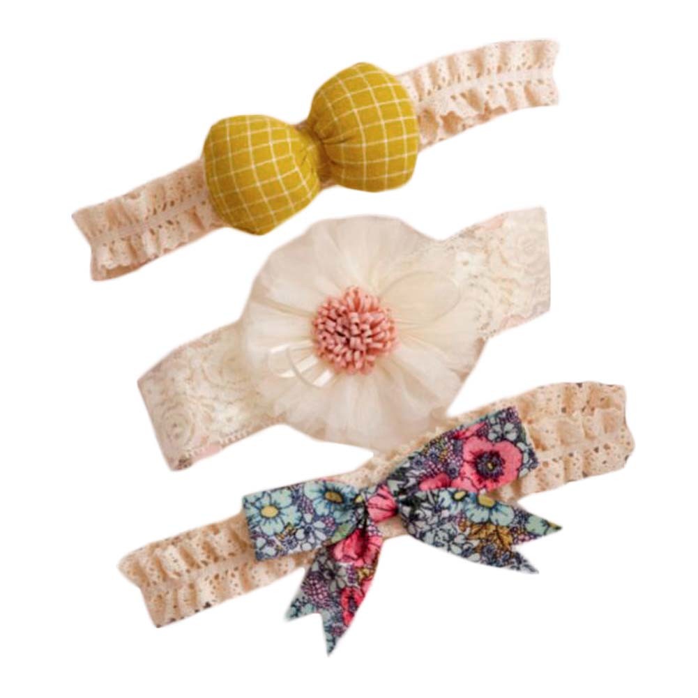 3 Pcs Baby Hair Bands Yellow Bowknot Cute Princess Headdress Girls Lace Flower Hair Accessories