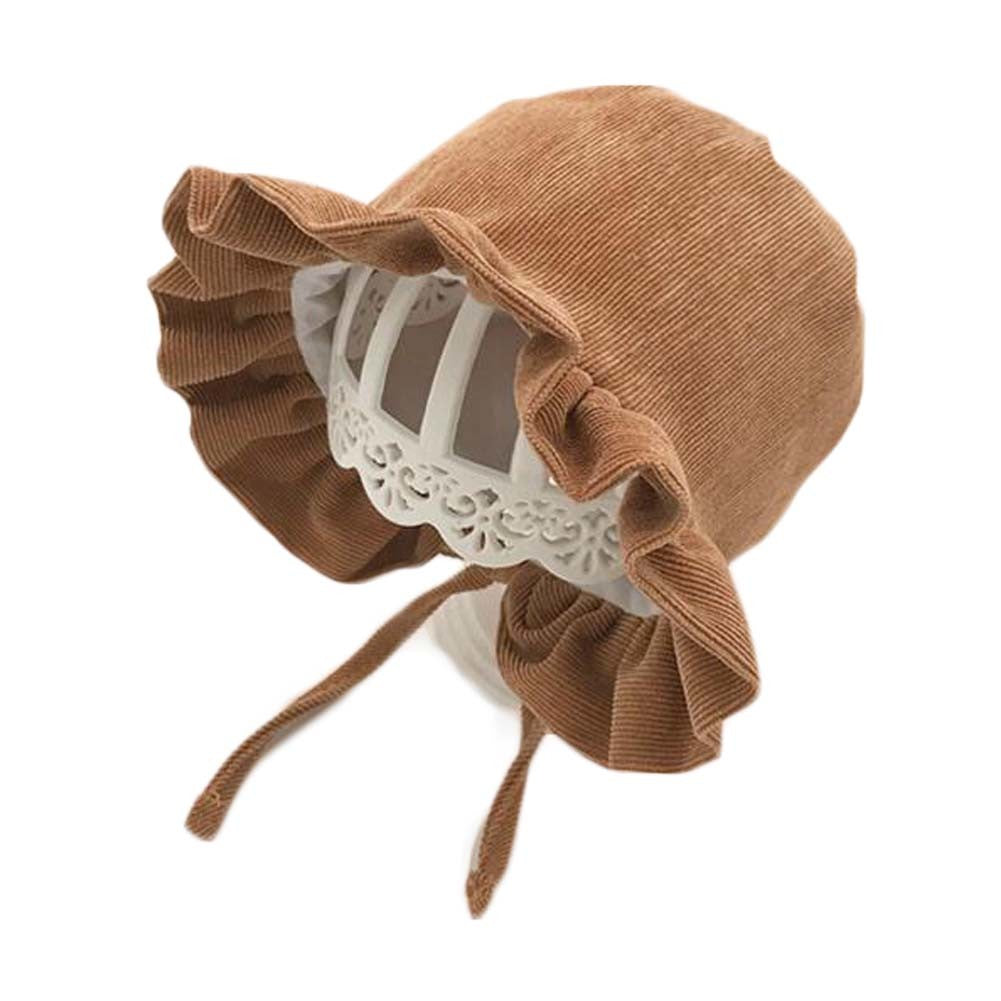 Khaki Baby Fall Winter Hat Corduroy Ruffle Top Hat Girls Boys Bucket Hat Drawstring Sun Hat,7-18 Months