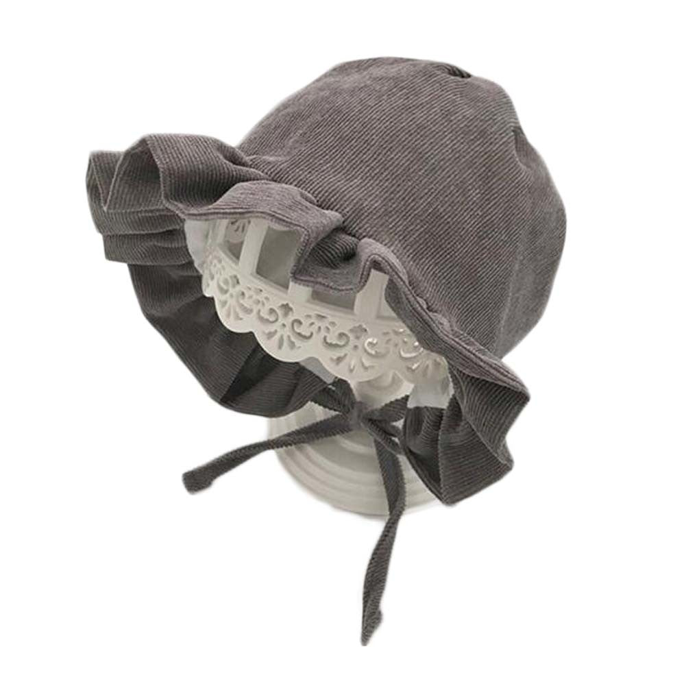 Dark Grey Baby Fall Winter Hat Corduroy Ruffle Top Hat Girls Boys Bucket Hat Drawstring Sun Hat,7-18 Months