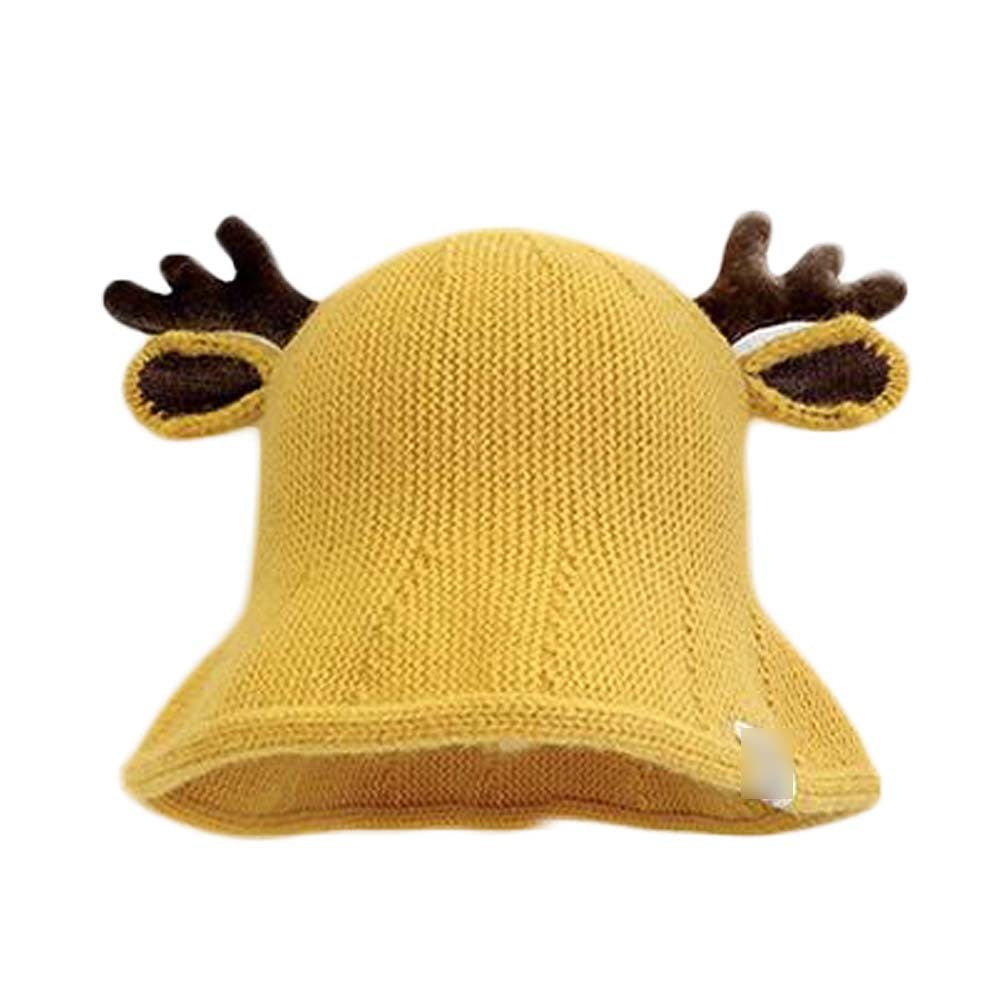 Yellow Cute Kids Fall Winter Hat Antler Christmas Hat Boys Girls Bucket Hat Warm Knitted Hat, 1-3Y