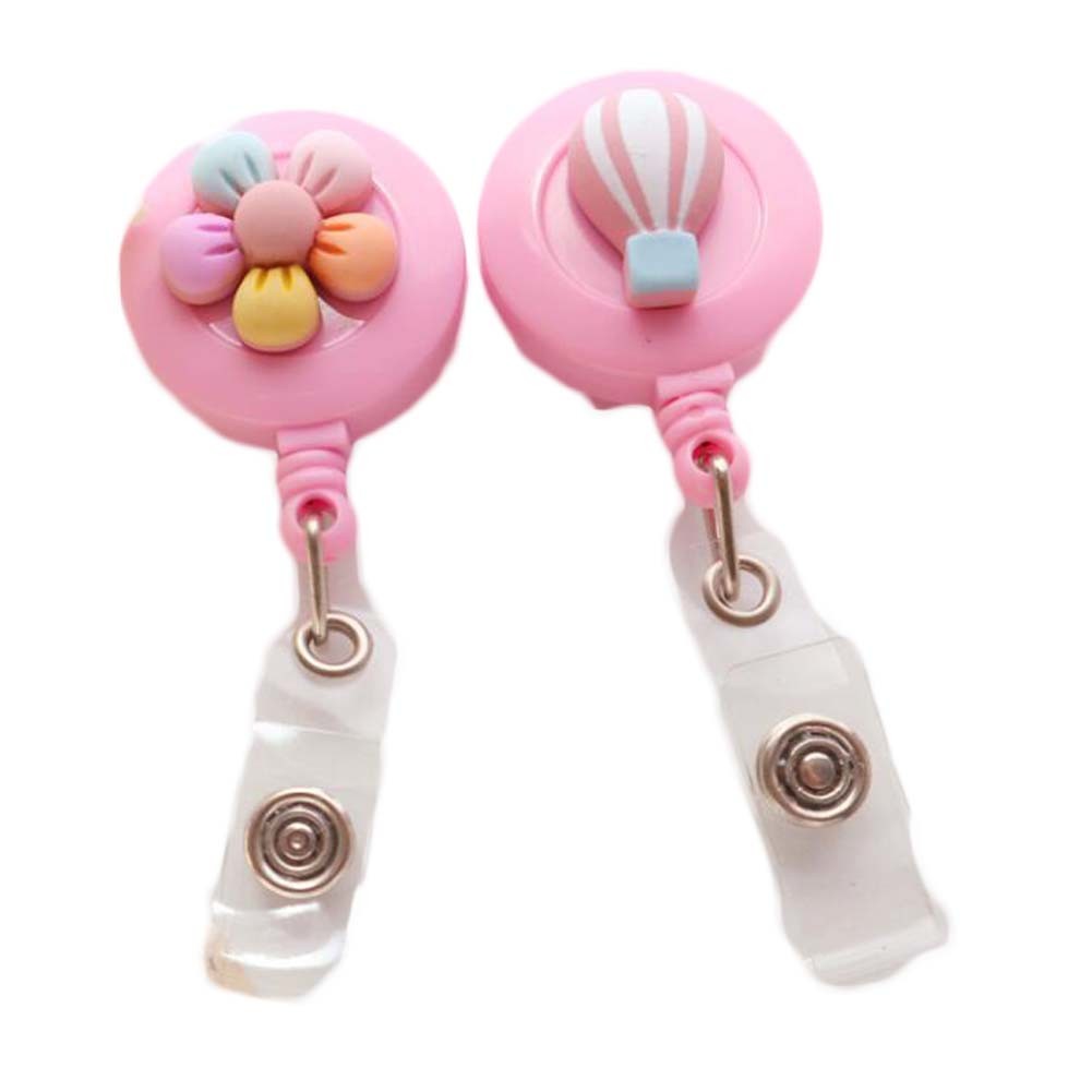 2 Pcs Pink Flower Balloon Retractable Badge Clip ID Name Tag Badge Holder for Nurse Doctor Office School