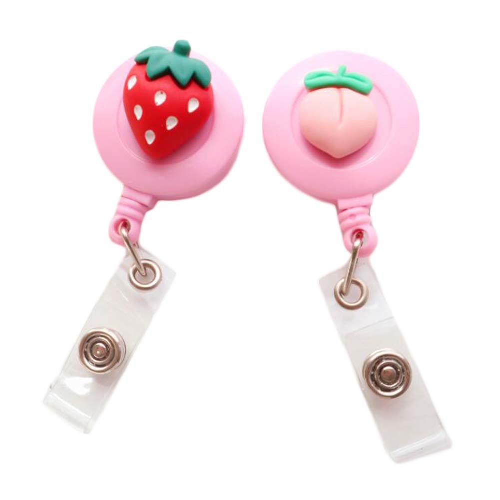 2 Pcs Pink Retractable Badge Clip Peach Strawberry ID Name Tag Badge Holder for Nurse Doctor Office School