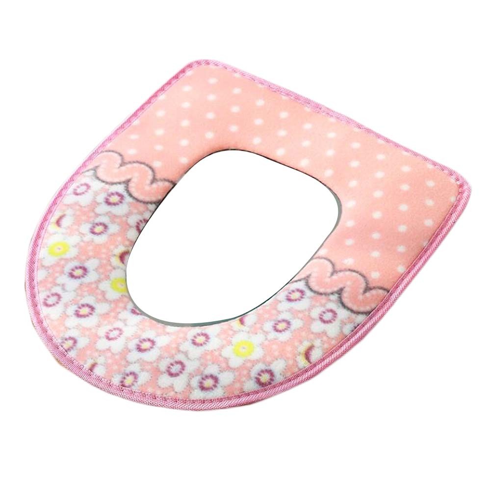 2 Pcs Pink Floral Toilet Seat Cover Pad Winter Toilet Seat Cushion Mat Toilet Bathroom Warmer