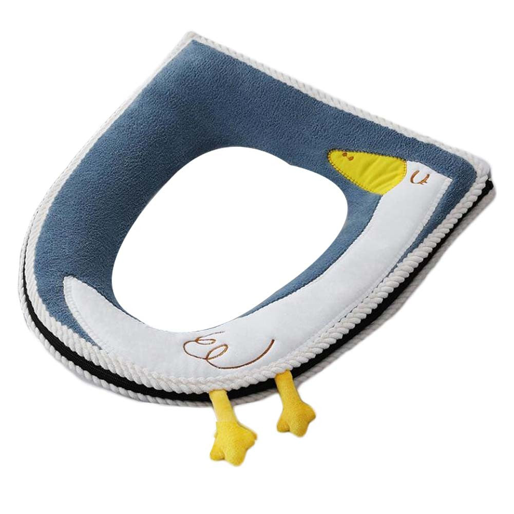 Blue Cute Duck Toilet Seat Cushion Mat Winter Plush Zipper Toilet Seat Cover Pad Toilet Seat Warmer