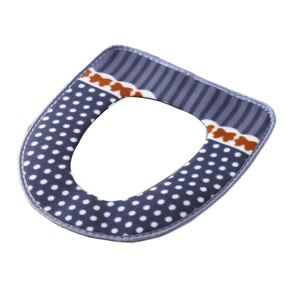 2 Pcs Blue Dots Bowknot Toilet Seat Cover Pad Winter Toilet Seat Cushion Mat Toilet Bathroom Warmer