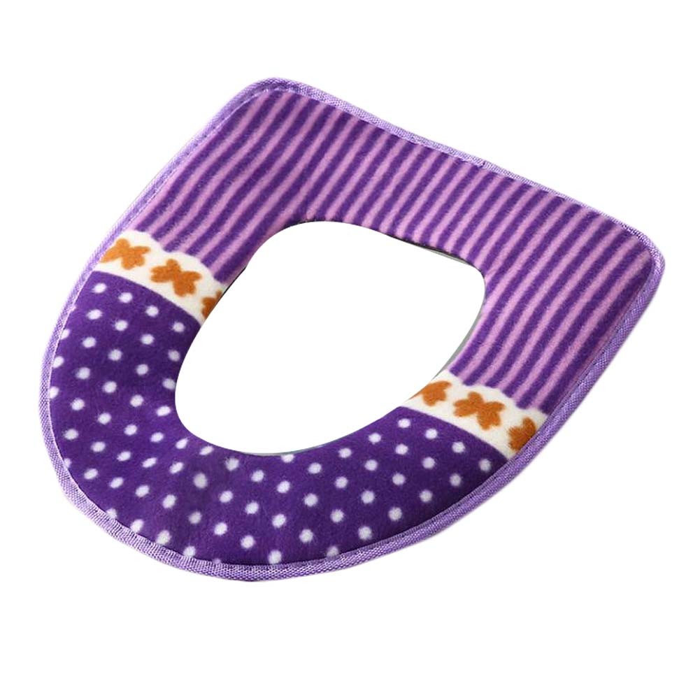 2 Pcs Purple Dots Strips Toilet Seat Cover Pad Winter Toilet Seat Cushion Mat Toilet Bathroom Warmer