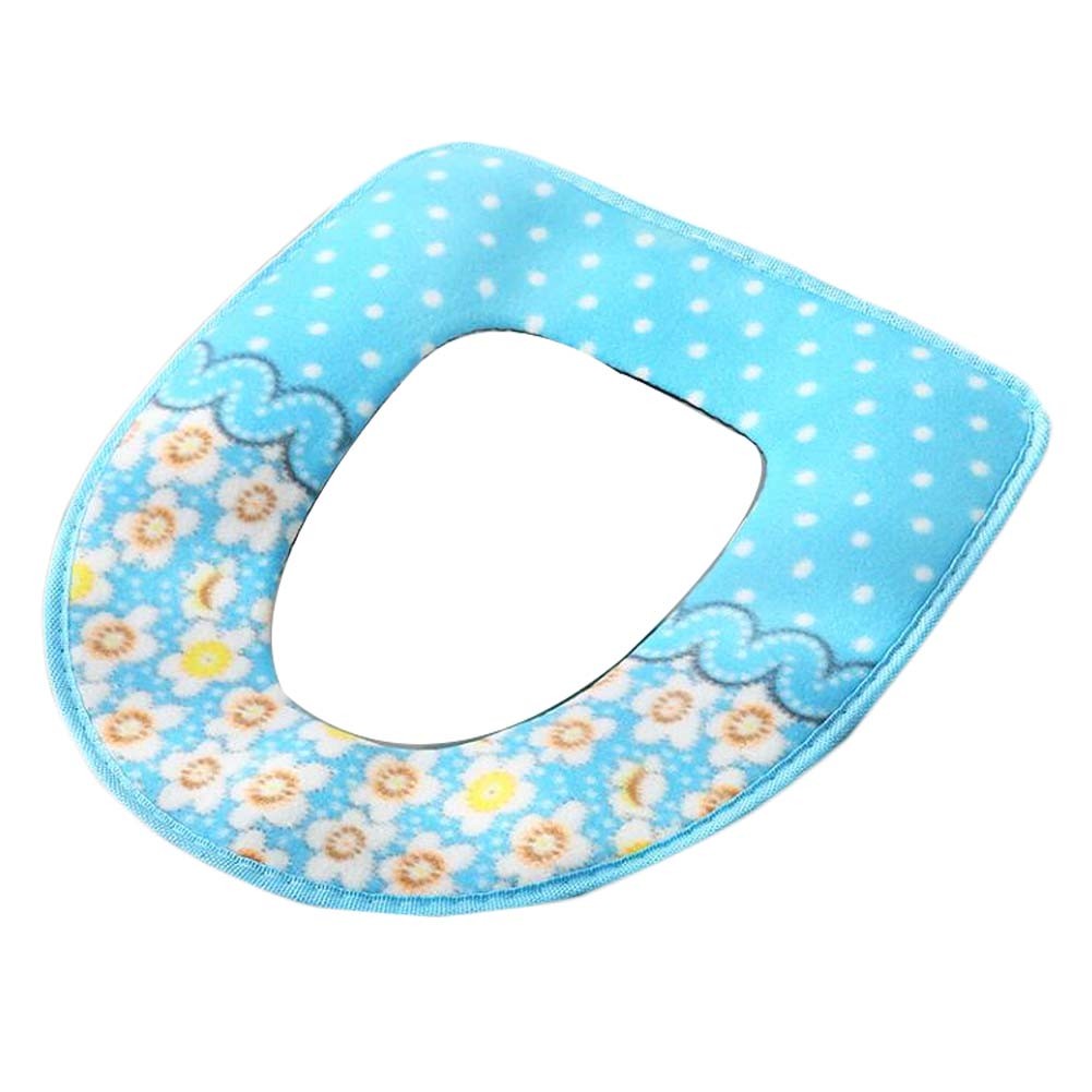 2 Pcs Light Blue Floral Toilet Seat Cover Pad Winter Toilet Seat Cushion Mat Toilet Bathroom Warmer