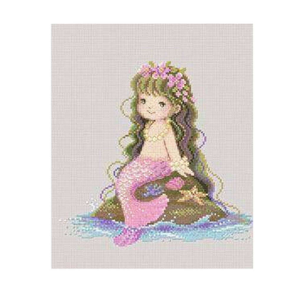 Cute Mermaid DIY Cross Stitch Stamped Kits Pre-Printed 14CT Embroidery Kits for Beginers Kids or Adults, 8.5x8.5 inch