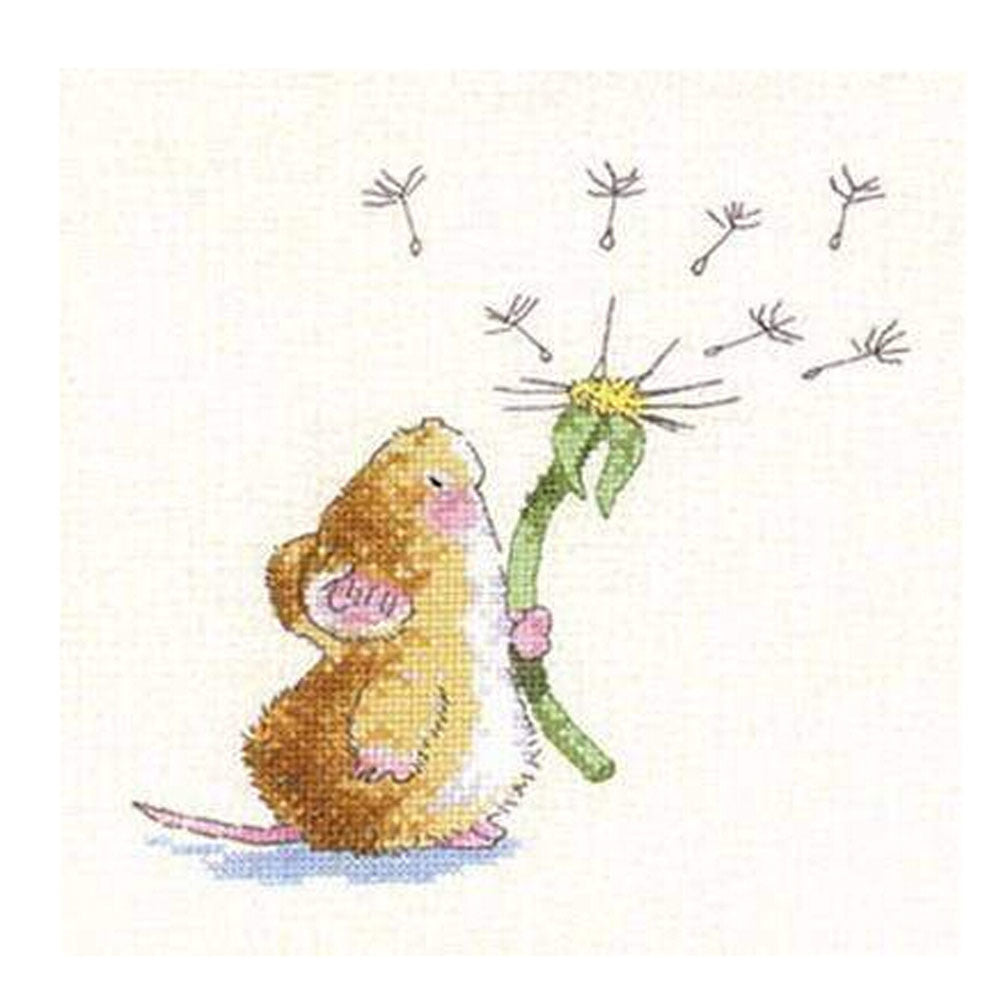 Cute Mice DIY Cross Stitch Stamped Kits Pre-Printed 11CT Embroidery Kits for Beginers Kids or Adults, 8x8 inch