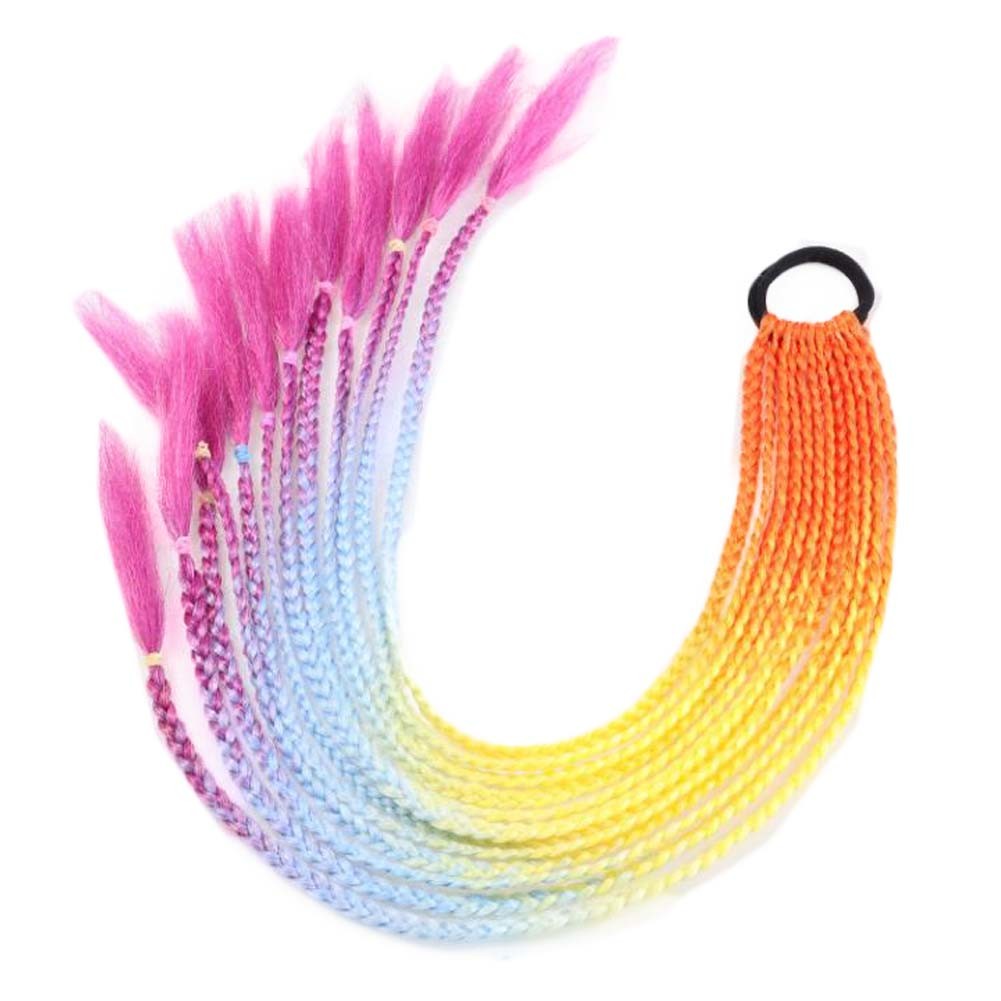 Braid Ponytail Wig Hair Extensions Pigtail Braid Nightclub Party Gradient Color Braid Hair Ring Hairpieces,Orange Blue Pink Halloween Dress Up Cosplay