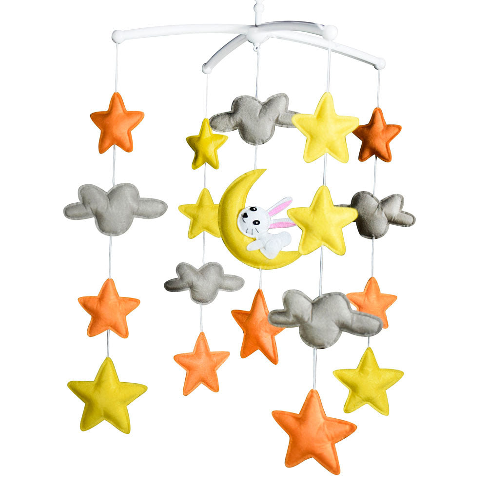 Handmade Baby Boy Crib Mobile Non-Woven Musical Mobile Crib Toy Nursery Room Decor, Stars and Rabbit