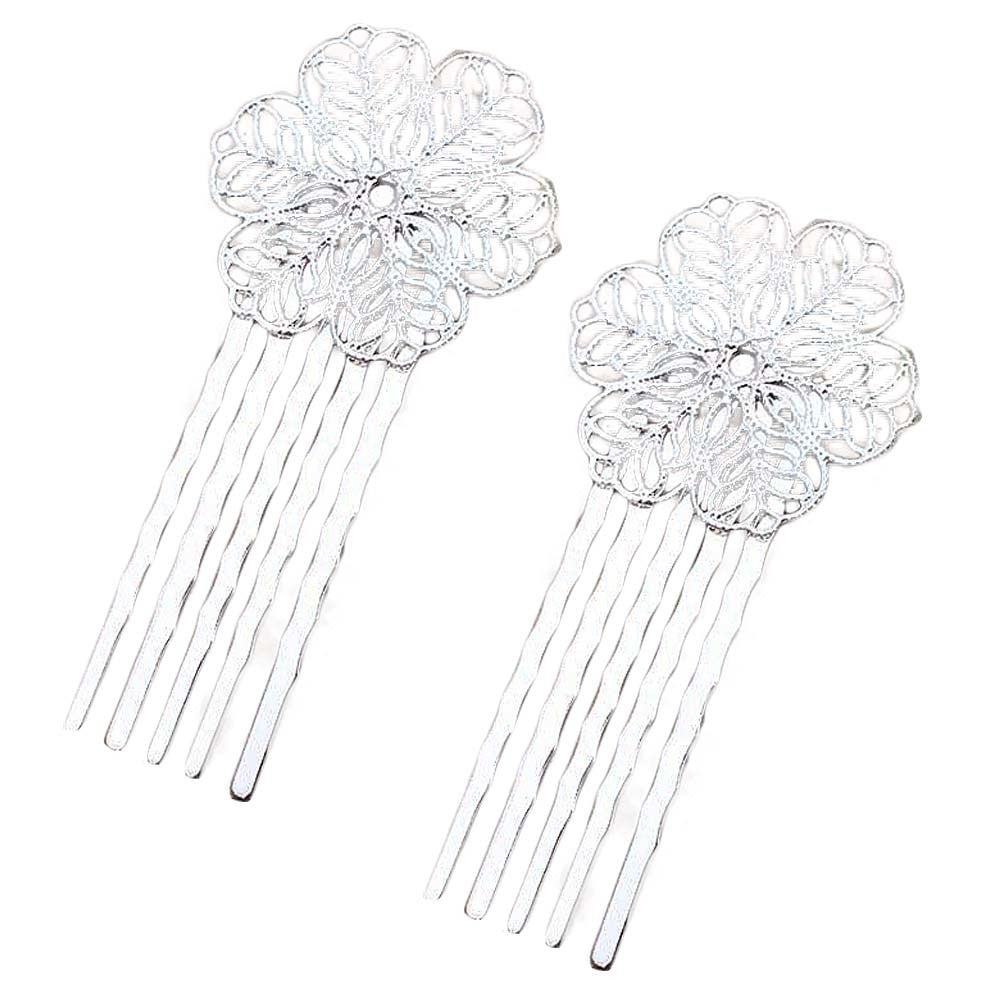 5 Pcs Silver Tone Hair Comb Metal Hair Clip Flower 5 Teeth Side Comb Decorative Comb Hair Pin