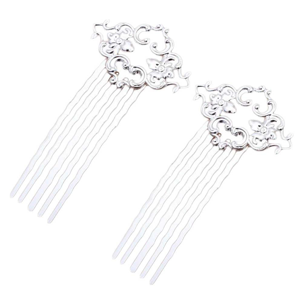 5 Pcs Chinese Style 5 Teeth Hair Combs Pins Silver Metal Side Combs DIY Hairpins Updo Accessory Hair Pin