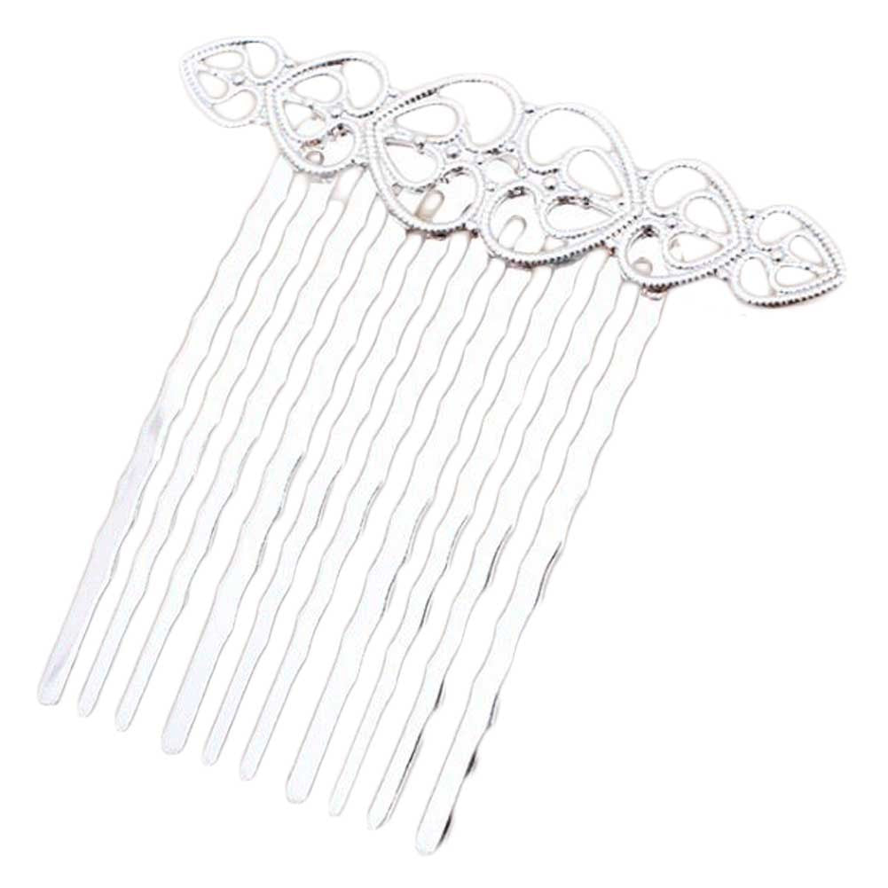 5 Pcs Silver Tone Metal Side Comb Hearts Wedding Veil Hair Clip Comb Hanfu Decorative Hairpi