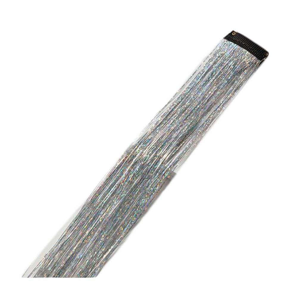 5 Pcs Highlight Glitter Tinsel Hair Extensions Clip-In Party Shiny Hair Extensions Bling Bling Hairpieces,Silver