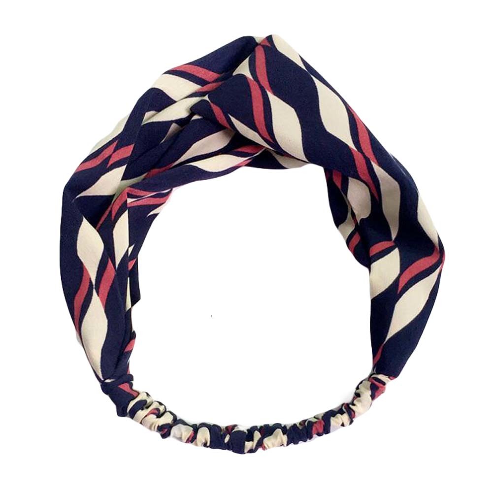 Vintage Elastic Hairband Blue/Red Contrast Color Nylon Head Wrap Headband