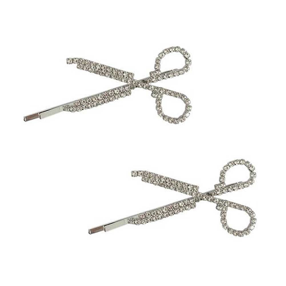2 Piece Silver Scissors Rhinestone Hair Clips Halloween Gothic Bangs Metal Punk Rock Hair Clips