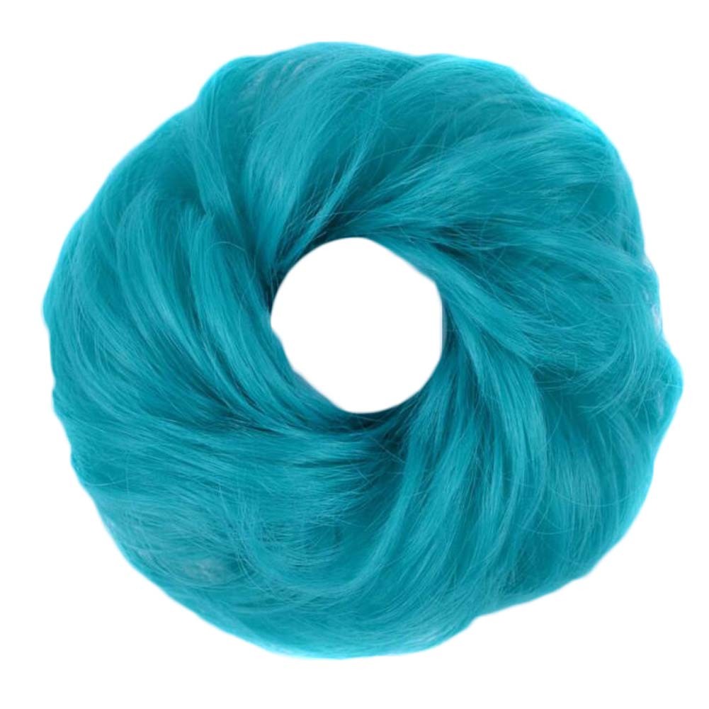 Peacock Green Scrunchy Updo Wavy Hair Bun Elastic Synthetic Hairpiece Wig Curly Hair Extension Scrunchies