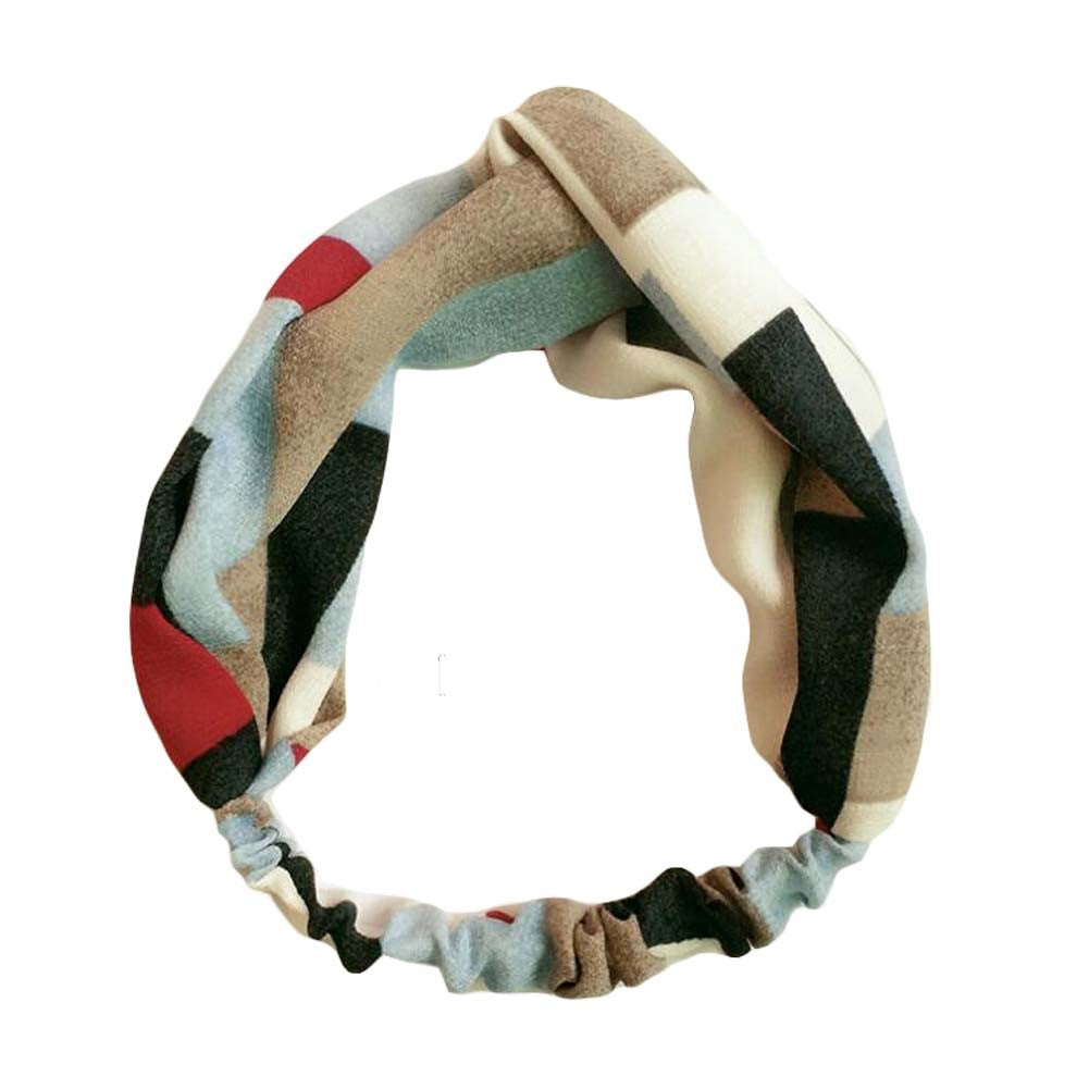 Nylon Head Wrap Headband Vintage Color Block Elastic Hairband Twisted Hair Band