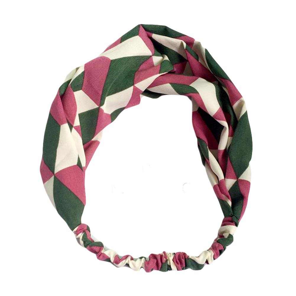 Green/Pink Contrast Color Nylon Head Wrap Headband Vintage Elastic Hairband