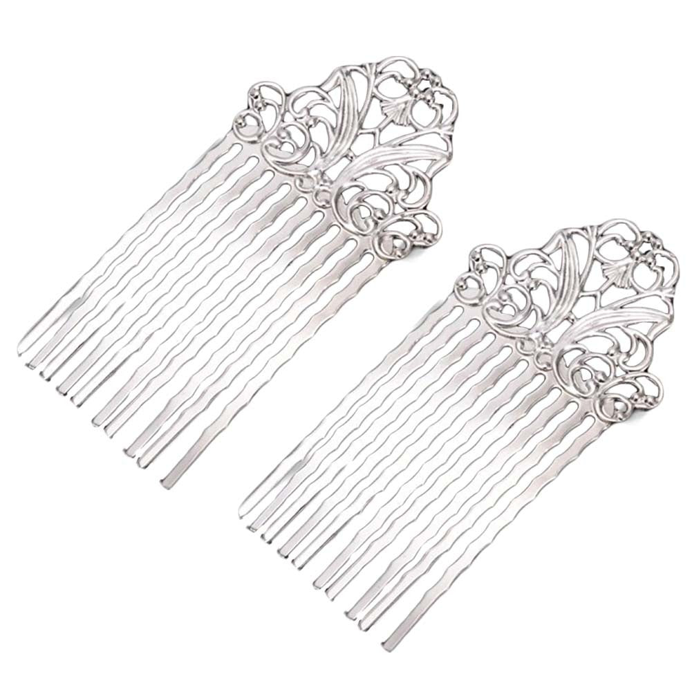2 Pcs Silver Color Retro Hair Combs Decorative Mini Side Combs DIY Bridal Hair Accessories, 2.2 Inches
