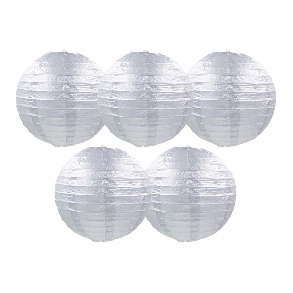 8 Inches 5 Pcs Silver Chinese Style Paper Lantern Blank Decorative Hanging Lanterns for Garden Party Wedding Lampshade