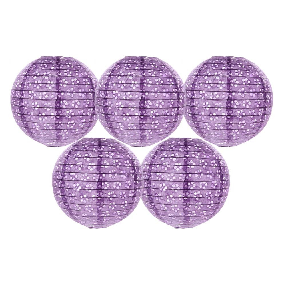 5 Pcs 8" Purple Chinese Style Paper Lantern Hollow-out Decorative Hanging Lanterns for Wedding Party Christmas