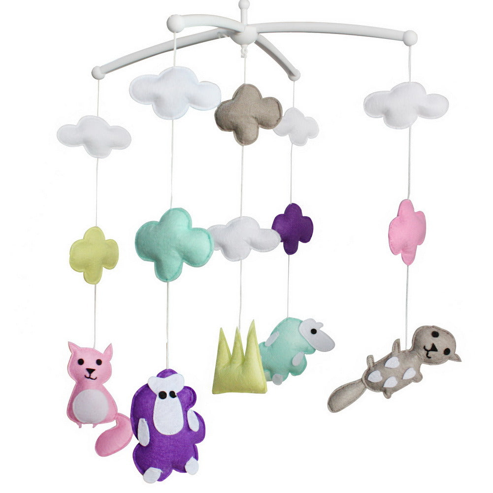 Handmade Nursery Gift, Baby Dream Musical Mobile, Animals, Colorful