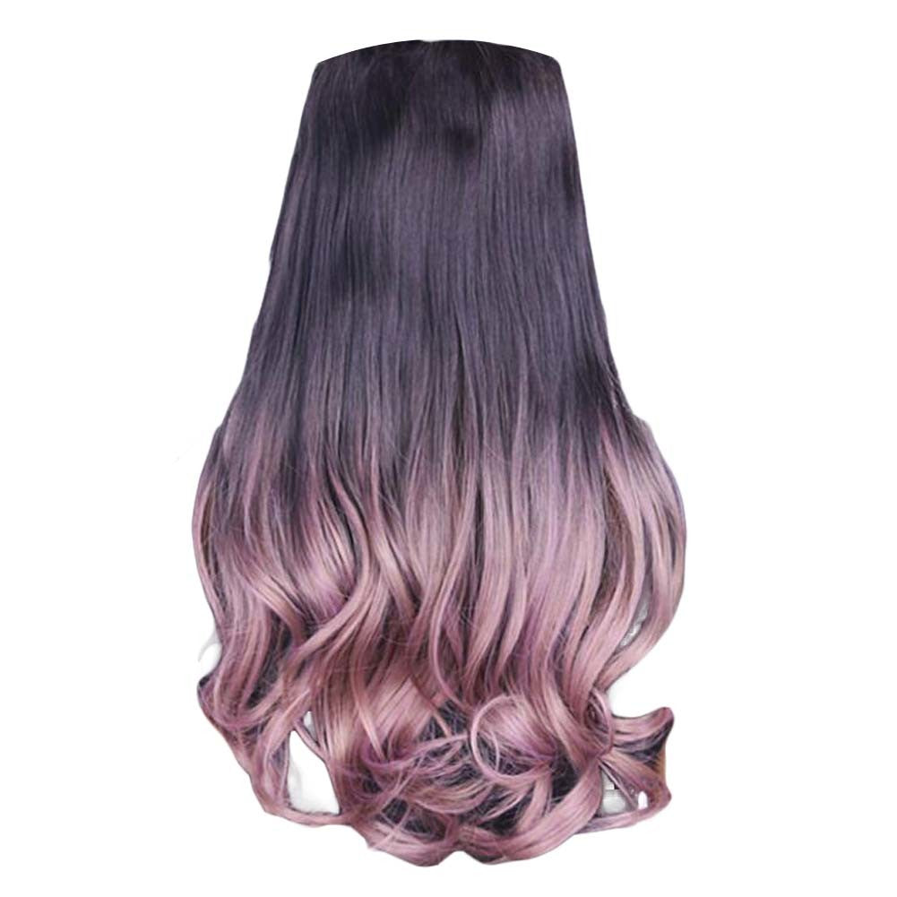 One-piece Gradient Clip-on Hair Extensions Hairpieces 5 Clips 20" - Thin Rattan