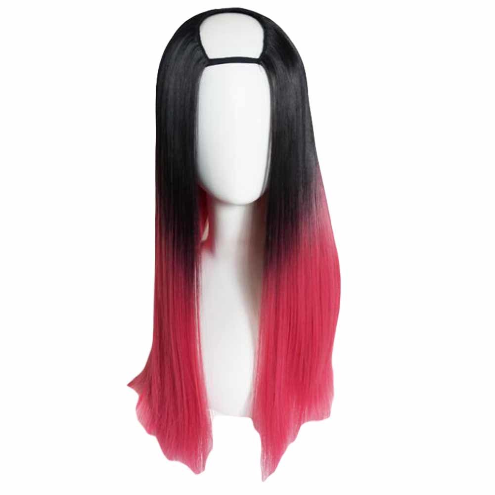 Black Rose Red 65 cm U Shape 2 Tone Cosplay Full Wig Long Straight Hair Wig Halloween Dress Up