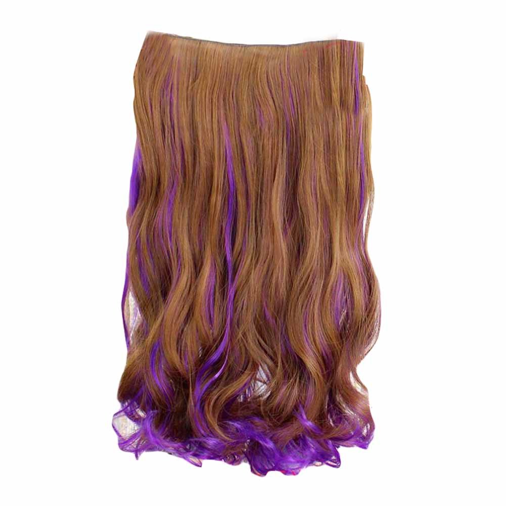 One-piece Two Tone Clip-on Hairpieces 5 Clips 20" - Light Brown/Purple