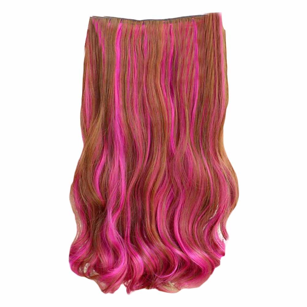 One-piece Two Tone Clip-on Hairpieces 5 Clips 20" - Light Brown/Rose Red