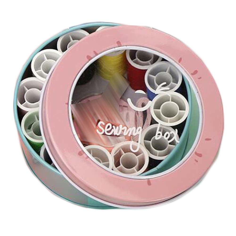 Tin Box Portable Sewing Kit 12 Colors Thread Spools Sewing Kits Sewing Supplies Kit Sewing Accessories, Random Color