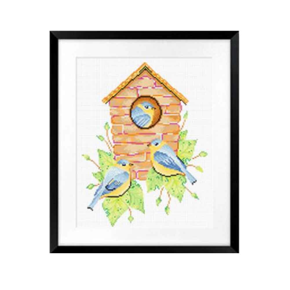 Birds House DIY Cross Stitch Stamped Kits Pre-Printed 11CT Embroidery Kits Wall Decor, 14x17 inch