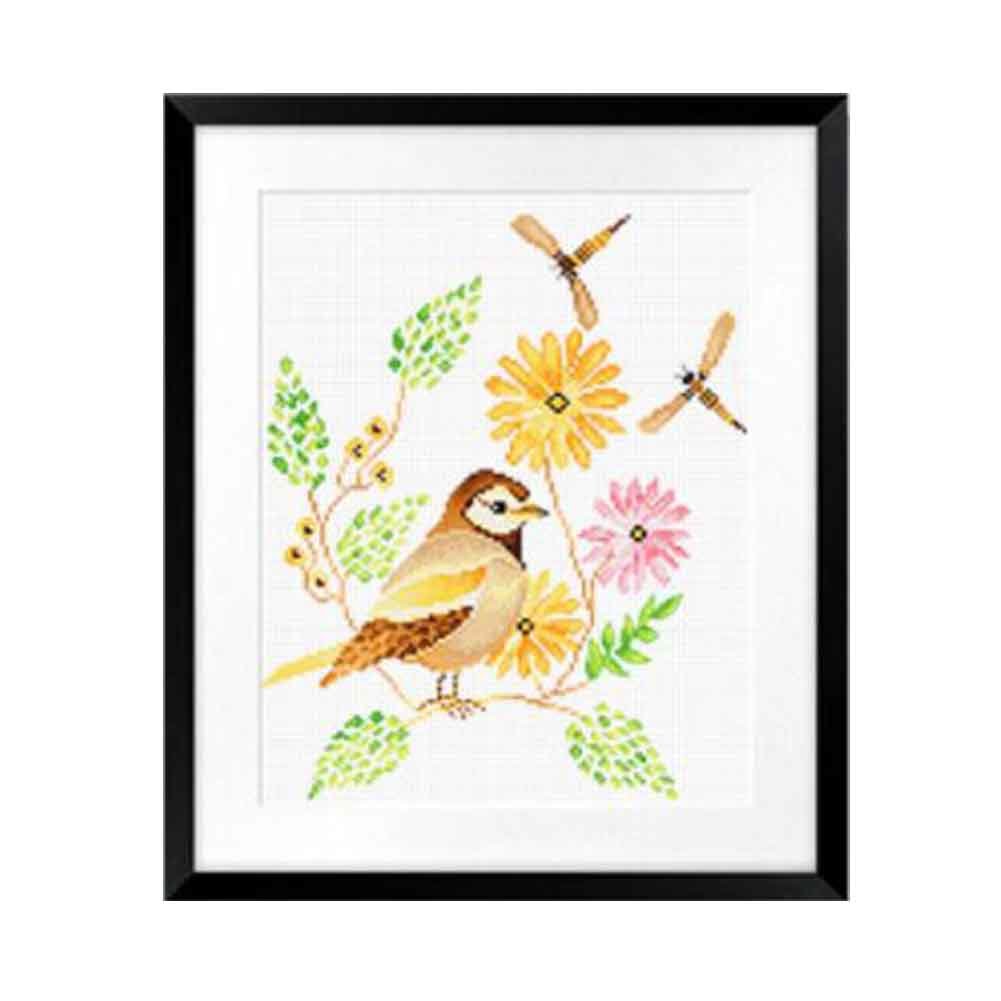 Spring Birds DIY Cross Stitch Stamped Kits Pre-Printed 11CT Embroidery Kits Wall Decor, 14x17 inch