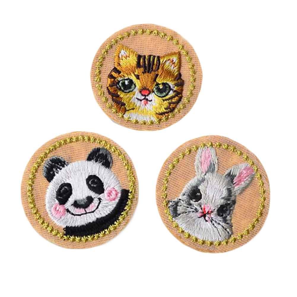 3 Pcs Embroidery Applique-Iron on Animal Patch Applique Patches-Cat Panda Rabbit