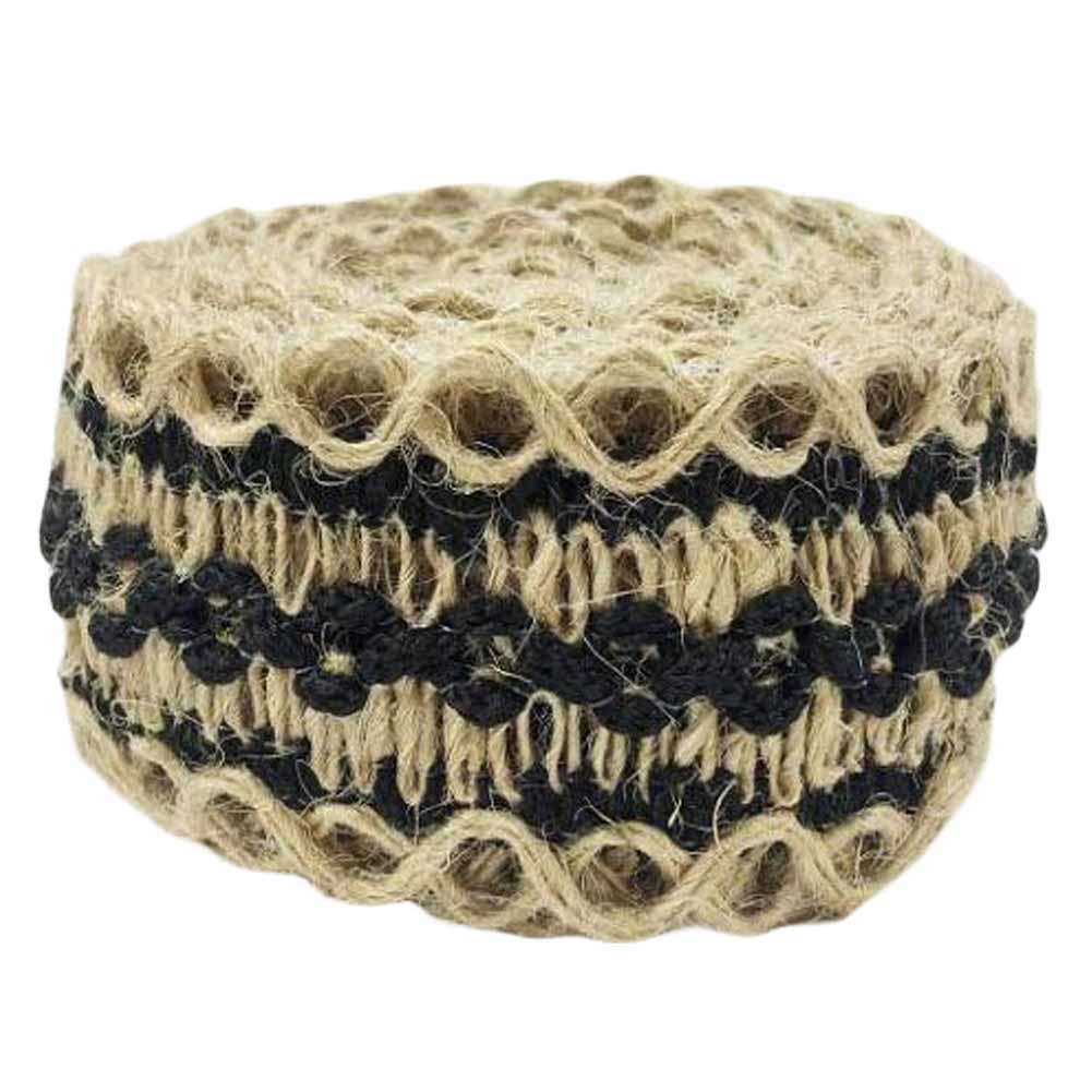 10 Yards Black Flower Jute Burlap Ribbon for DIY Crafts Wedding Party Decor Gift-Wrapping, 40mm Wide