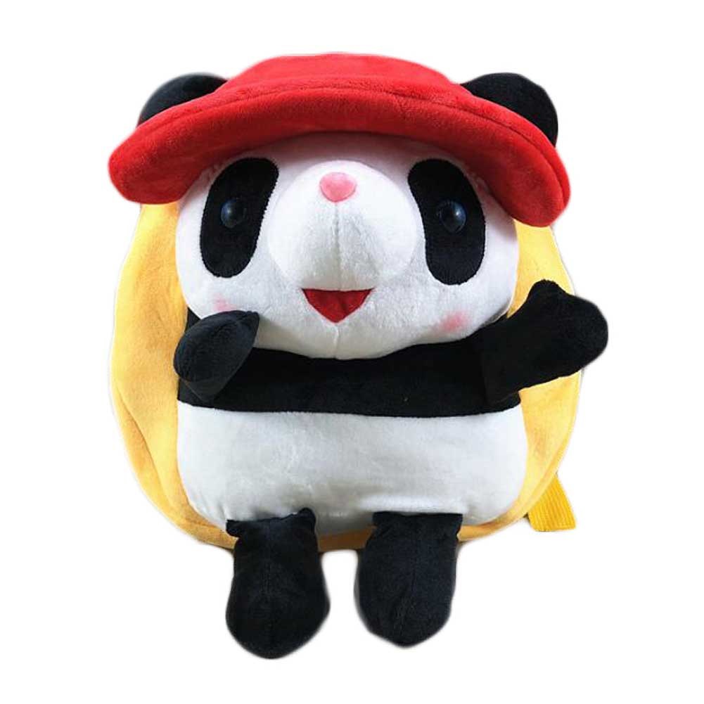 Red Hat Panda Kids Shoulder Bag Plush Backpack Yellow Snacks Travel Backpack Small School Bag