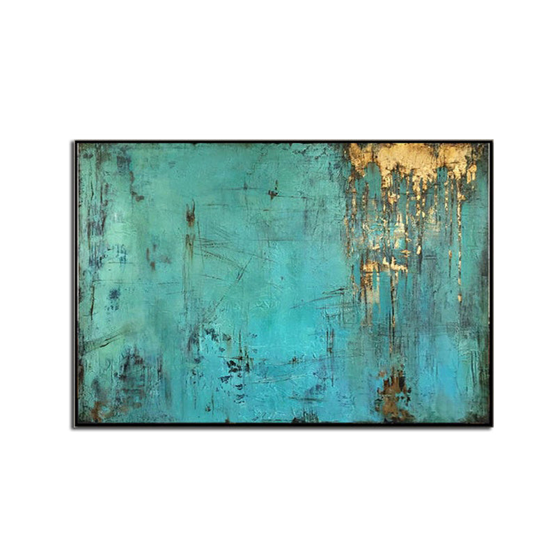 100% Handmade Gold Foil Abstract Oil Painting  Wall Art Modern Minimalist Blue Color Canvas Home Decor For Living Room No Frame