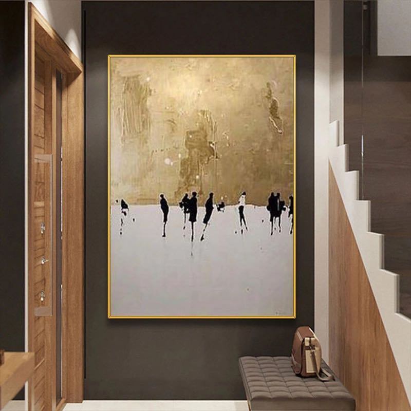 100% Hand Painted Abstract Oil Painting Wall Art Figure Picture Gold Foil Minimalist Modern On Canvas Decor For Living Room No Frame