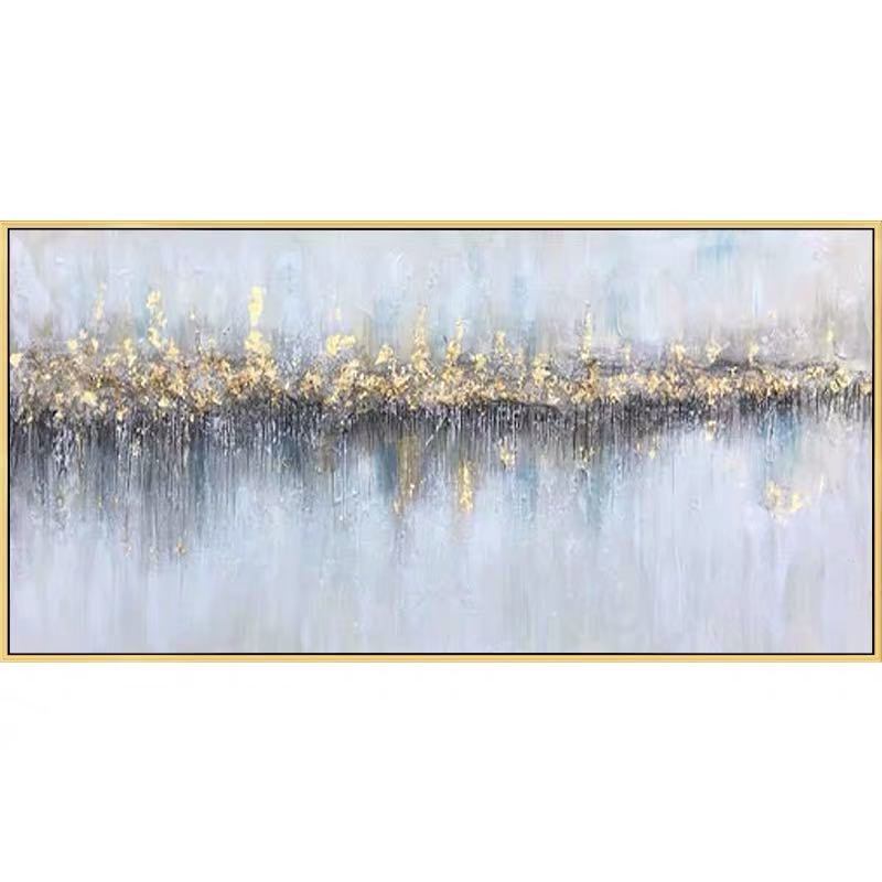 100% Handmade Gold Foil Abstract Oil Painting Wall Art Modern Minimalist Blue Abstract Picture Canvas Home Decor For Living Room No Frame