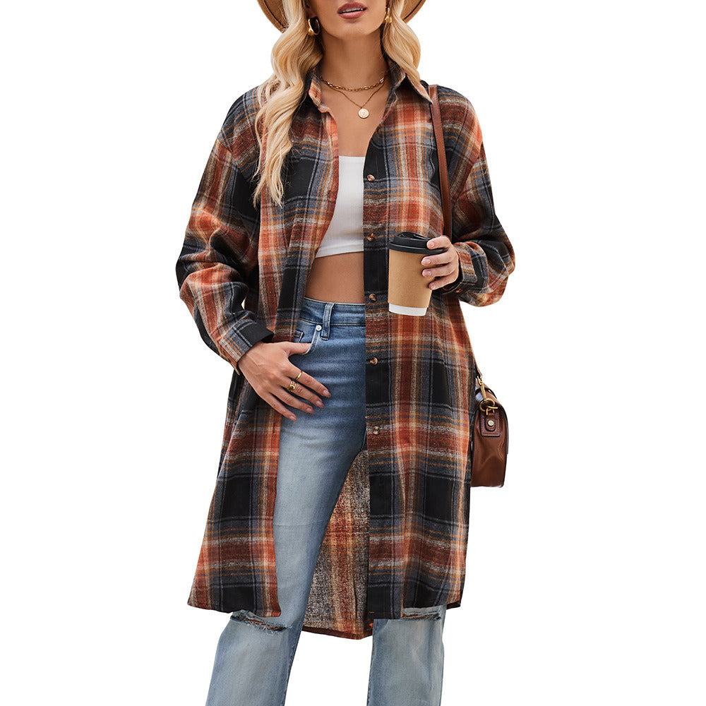 Women Plaid Flannel Shirts Oversized Long Sleeve Button Down Plaid Shirt Blouse Tops